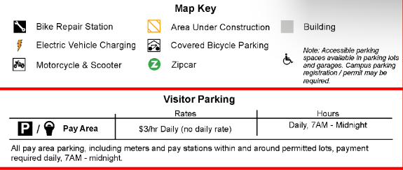 Parking Map Key with various symbols indicating specific signs on campus