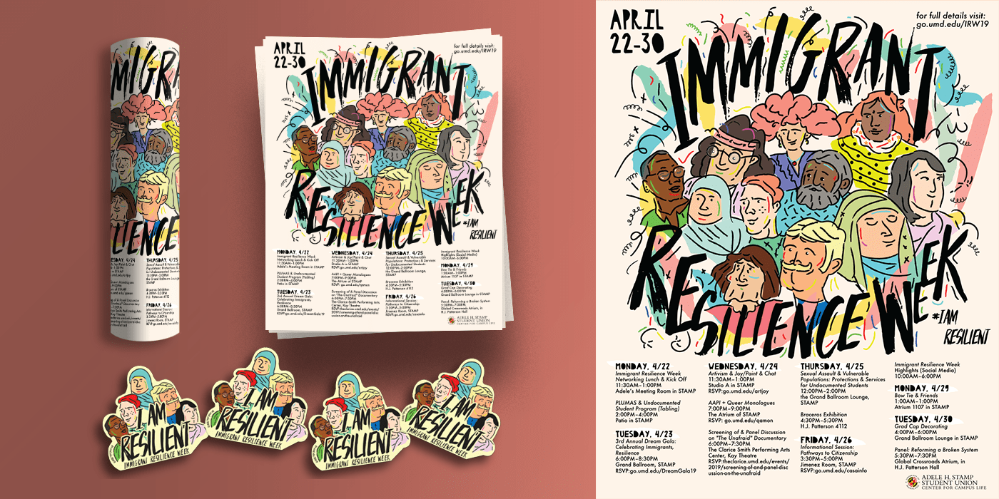 Immigrant Resilience flyer and stickers